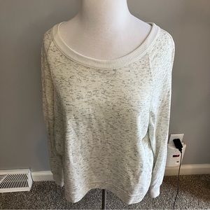 Abercrombie & Fitch Cream Marled Black Off Shoulder Scoop Neck Sweatshirt Medium